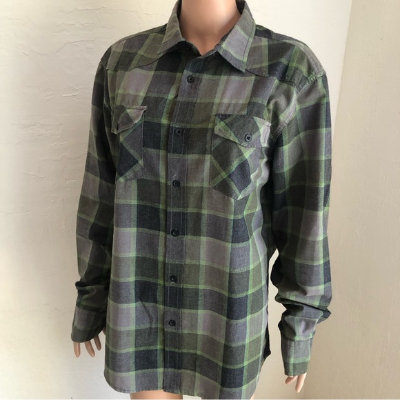 Diamond Jack Green/Gray Plaid Western Style Button-Up Shirt Women’s Size L Top - Picture 8 of 16